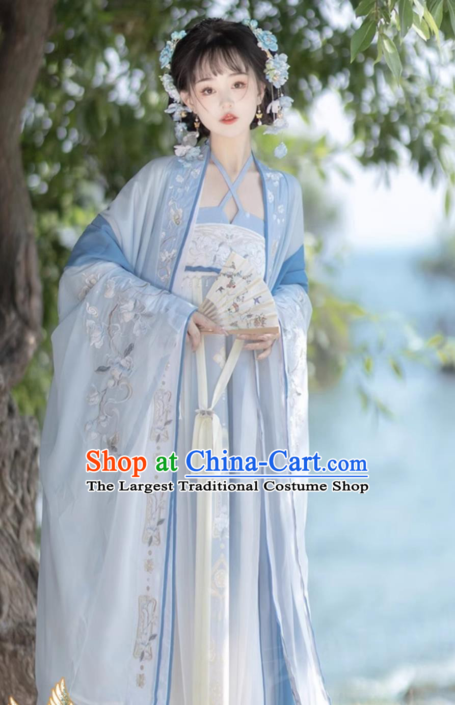 Ancient China Tang Dynasty Royal Princess Costumes Chinese Hanfu Fairy Blue Dress