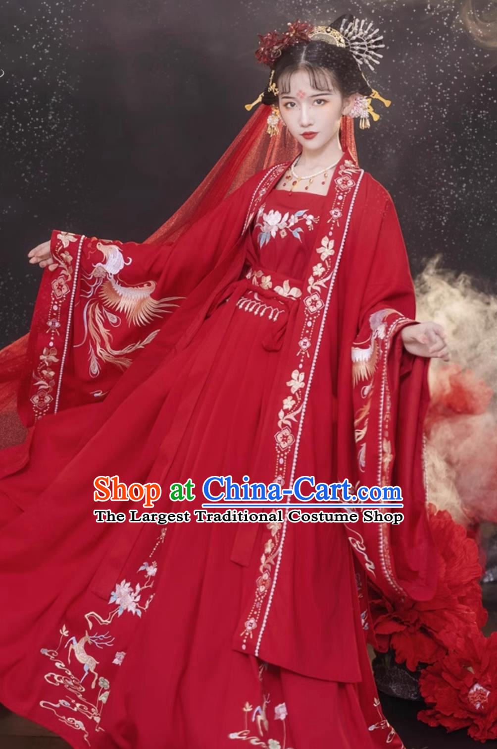 Ancient China Bride Red Dress Tang Dynasty Young Lady Costume Chinese Wedding Hanfu