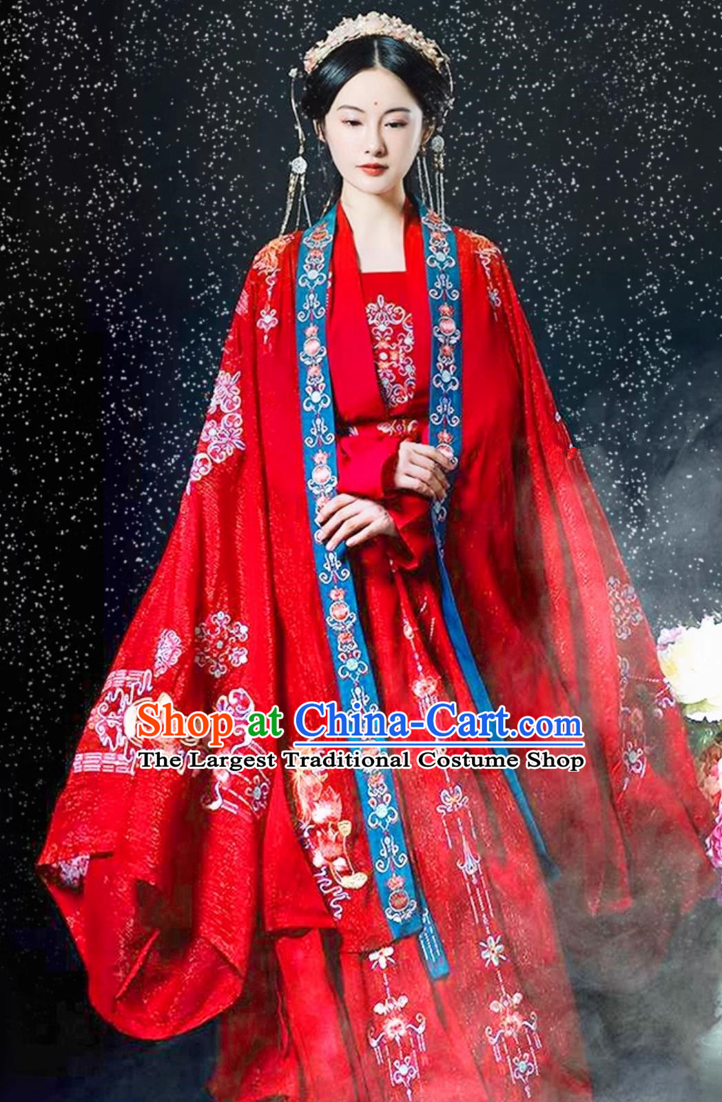 Chinese Wedding Hanfu Ancient China Bride Red Dress Ming Dynasty Young Lady Costume