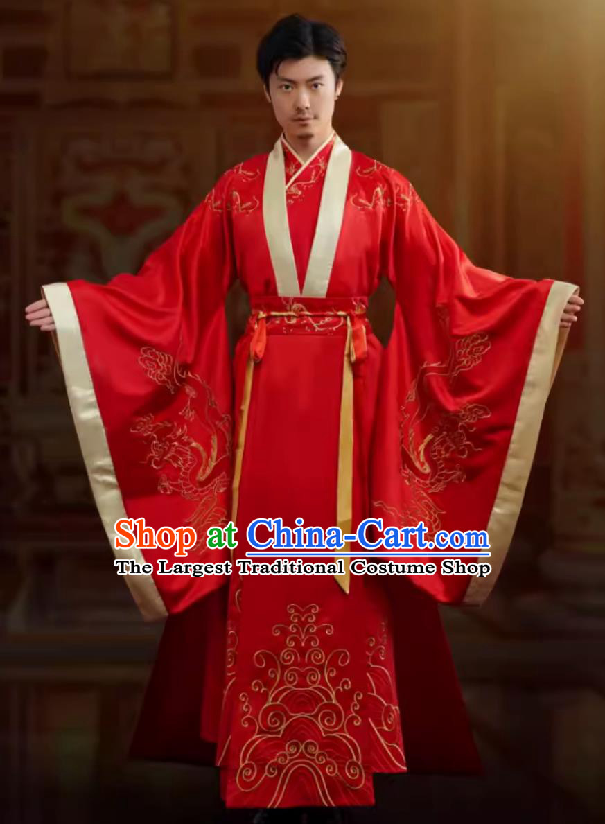 Traditional Chinese Wedding Dress Ancient Groom Embroidered Dragon Garment China Hanfu Male Clothing