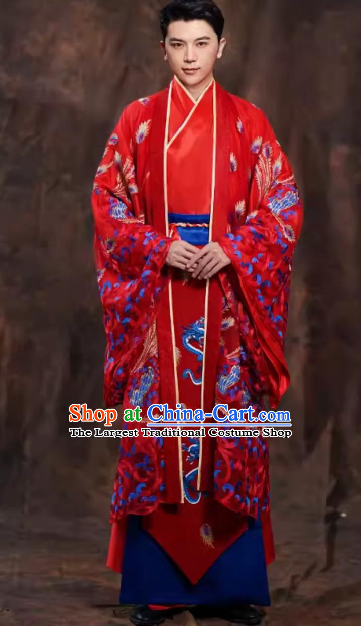 China Hanfu Male Clothing Traditional Chinese Wedding Dress Ancient Groom Embroidered Dragon Garment