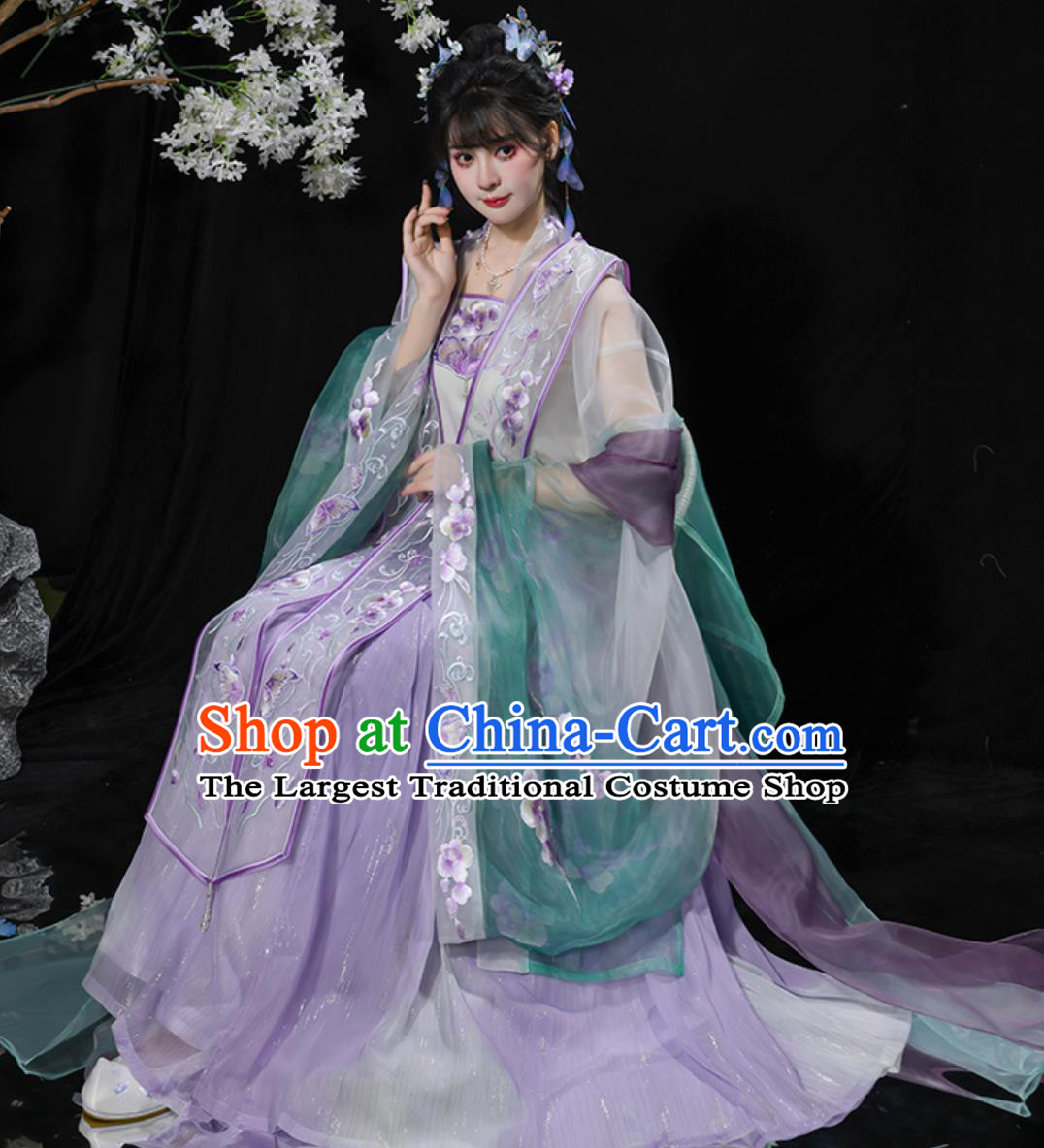 China Ancient Royal Princess Embroidered Purple Dress Traditional Court Woman Clothing Chinese Song Dynasty Hanfu