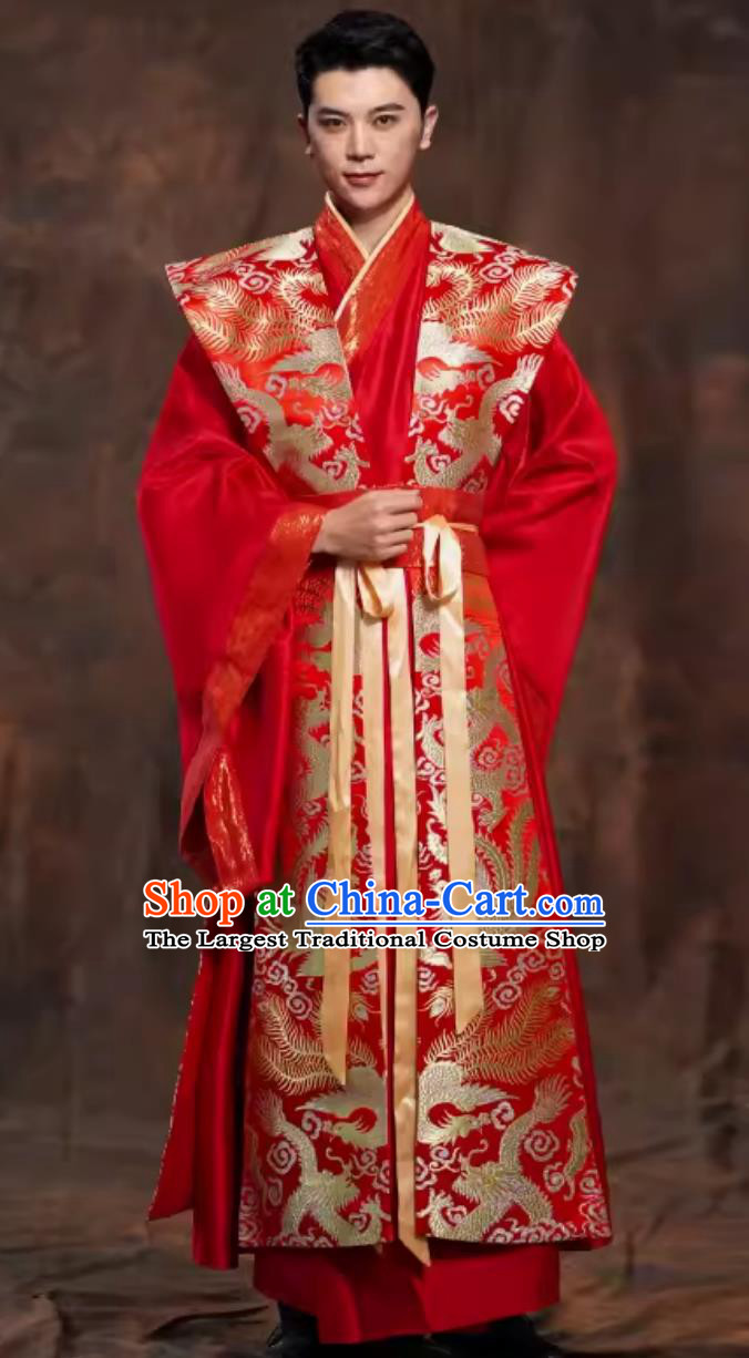 Traditional China Wedding Clothing Chinese Tang Dynasty Hanfu Ancient Groom Red Attire