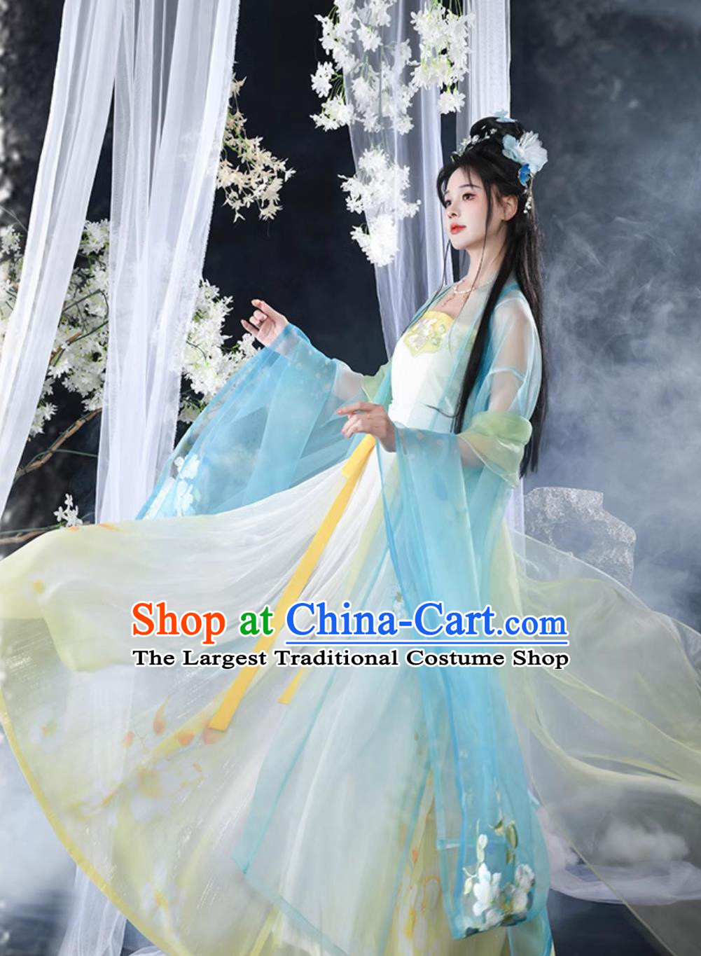 Ancient China Palace Lady Costume Traditional Woman Clothing Chinese Tang Dynasty Princess Blue Hanfu