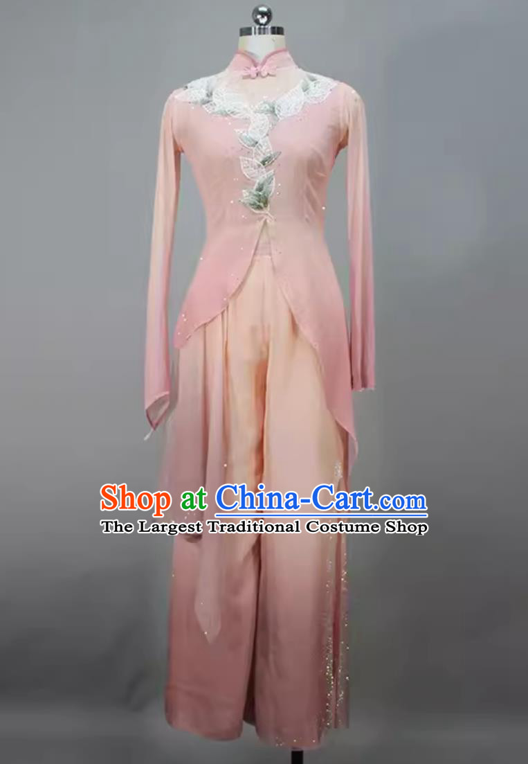 Chinese Jiaozhou Yangko Dance Clothing China Folk Dance Pink Outfit Woman Group Dance Costume