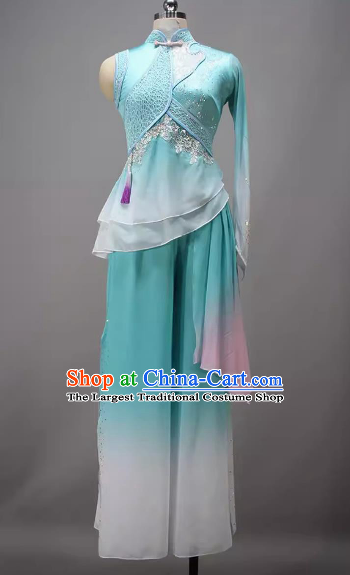 China Dance Contest Yangko Dance Blue Outfit Women Group Dance Costume Chinese Folk Dance Clothing