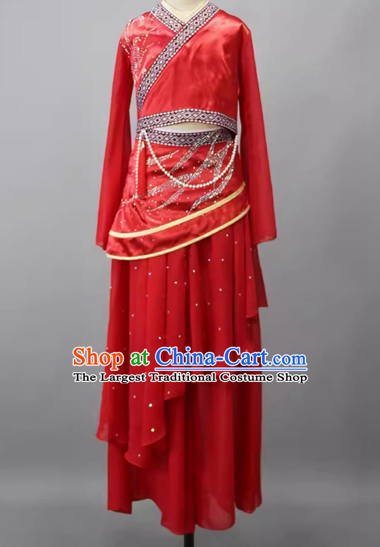 Chinese Classical Dance Clothing China Dance Contest Child Red Dress Han Tang Group Dance Costume