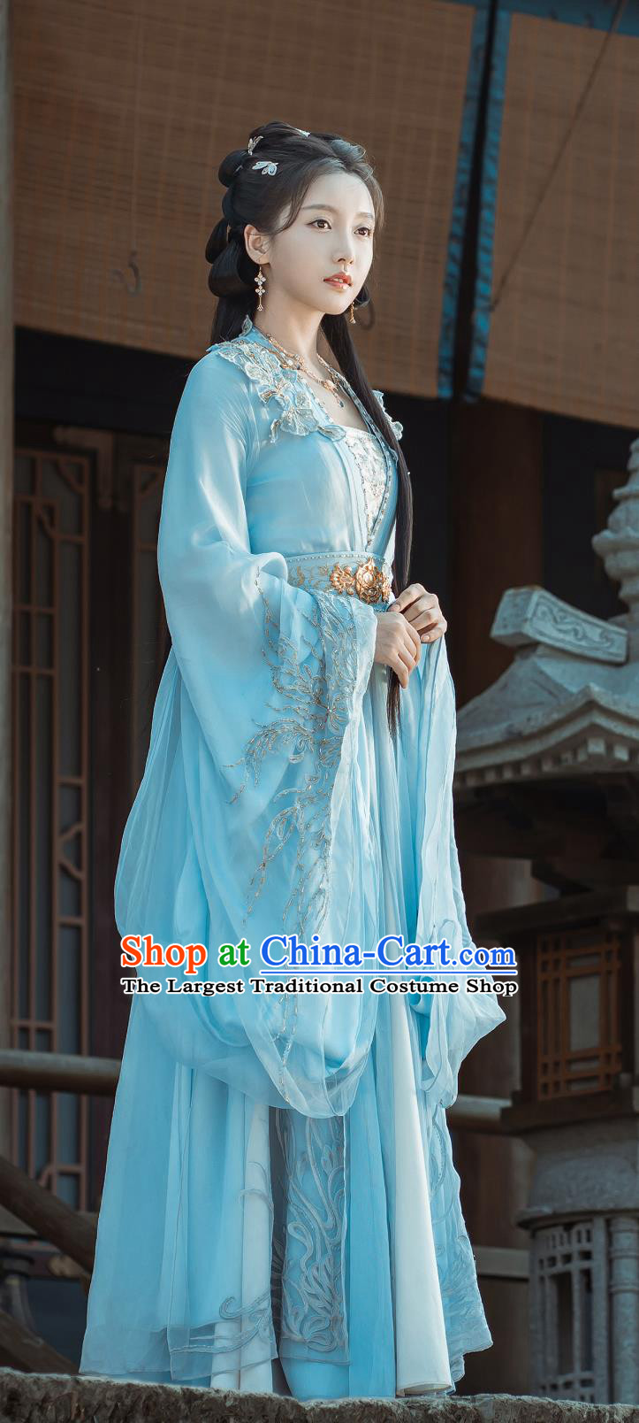 Chinese TV Drama Dashing Youth Princess Yin Wen Jun Blue Dress Ancient China Noble Lady Clothing