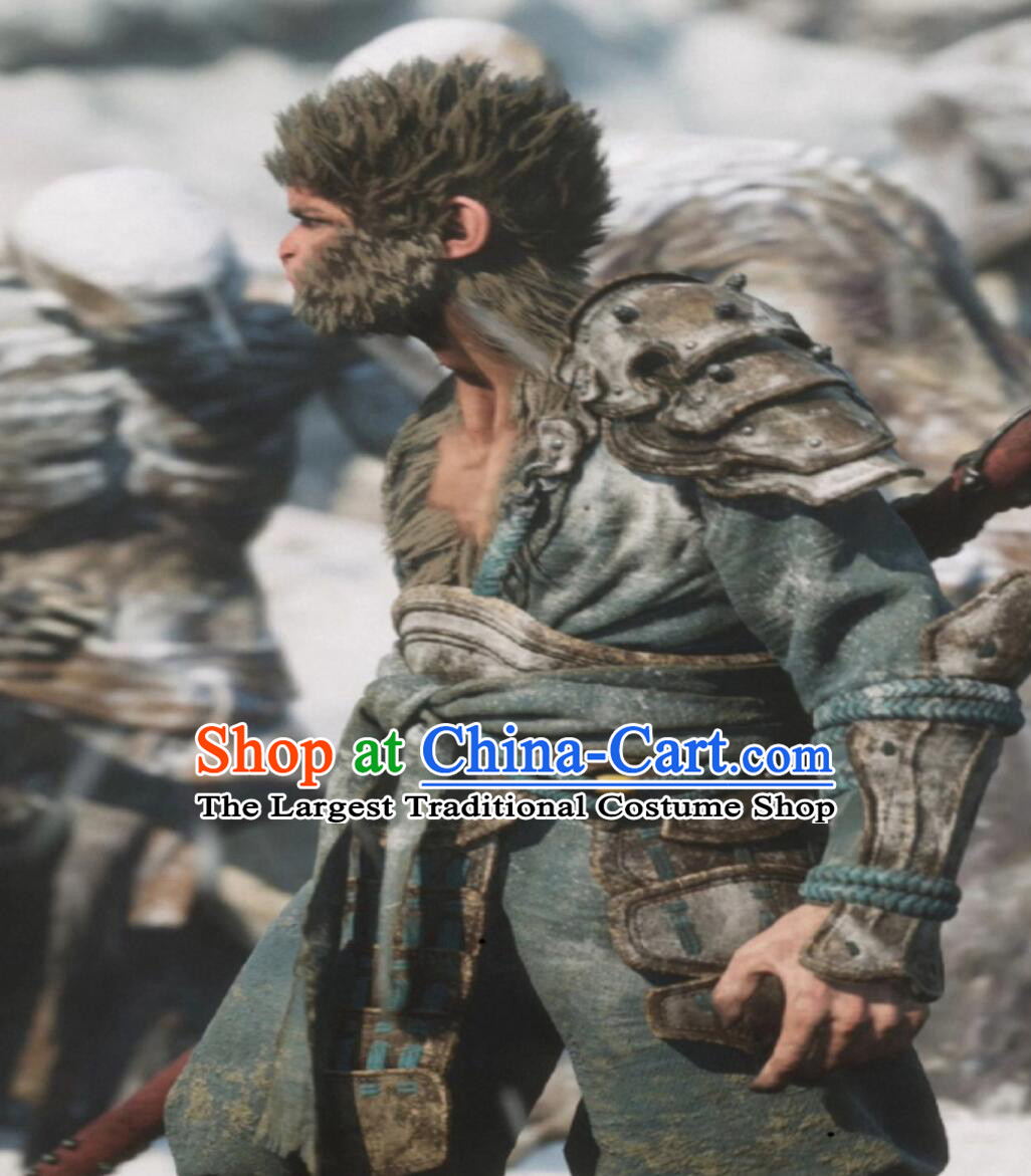 Ancient Chinese Warrior Clothing Black Myth Wukong Tian Ming Ren Costume Monkey Blue Outfit