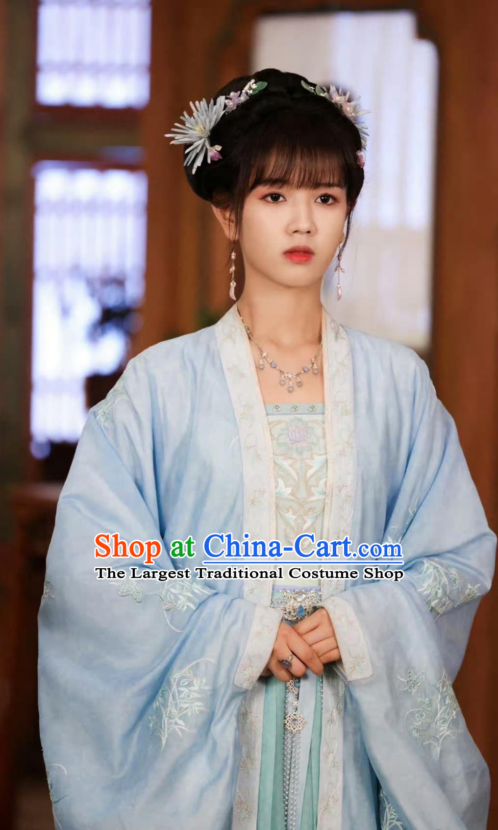 Traditional Chinese Song Dynasty Costume TV Drama Story of Kunning Jiang Xue Hui Hanfu Clothing Ancient China Noble Lady Blue Dress