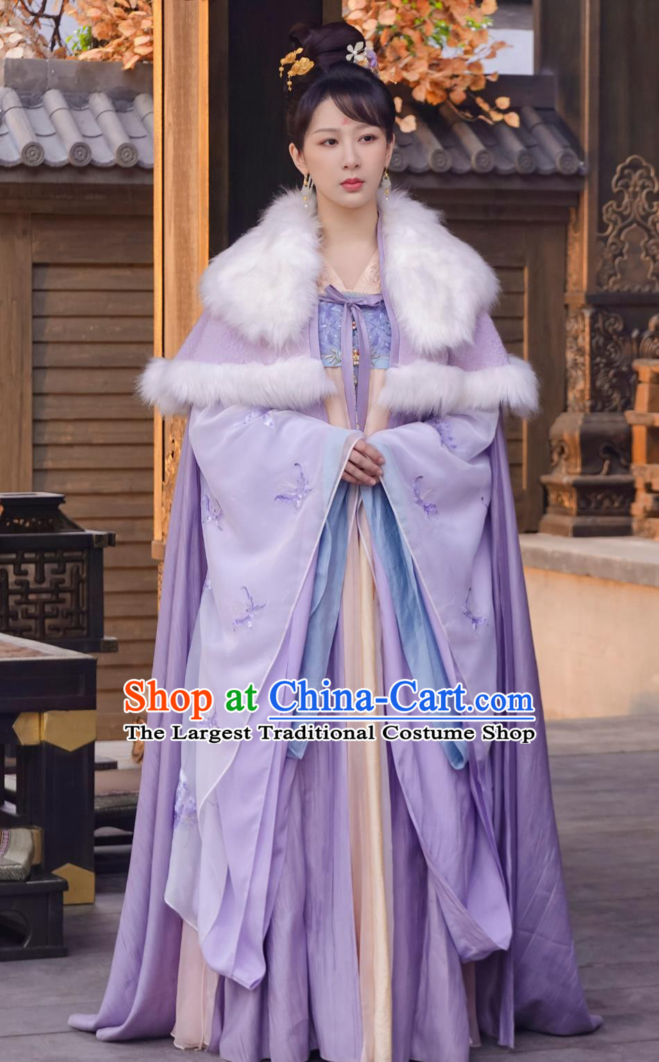 Ancient China Goddess Clothing Traditional Chinese Palace Woman Hanfu TV Drama Lost You Forever Princess Haoling Jiu Yao Purple Dress and Cloak