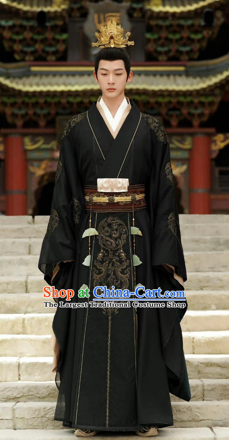 Traditional Chinese Hanfu TV Drama Lost You Forever Emperor Xiyan Cang Xuan Black Outfit Ancient China Royal King Clothing