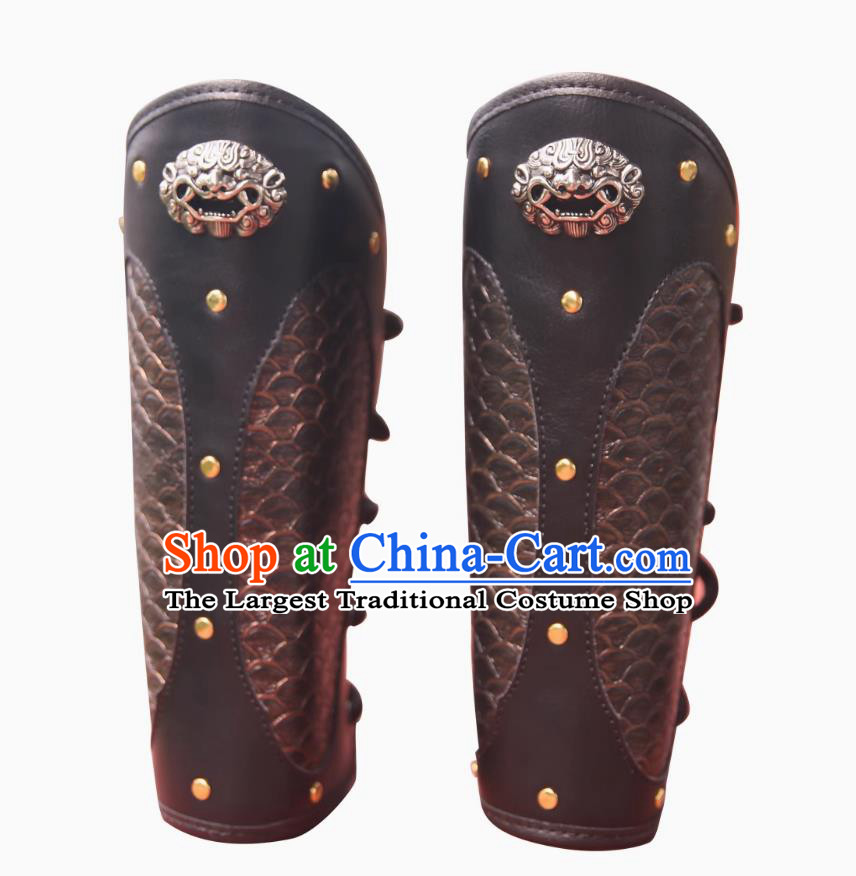 Ancient China Swordsman Wrist Bands Traditional Hanfu Accessories Chinese Ming Dynasty Brown Leather Armguard