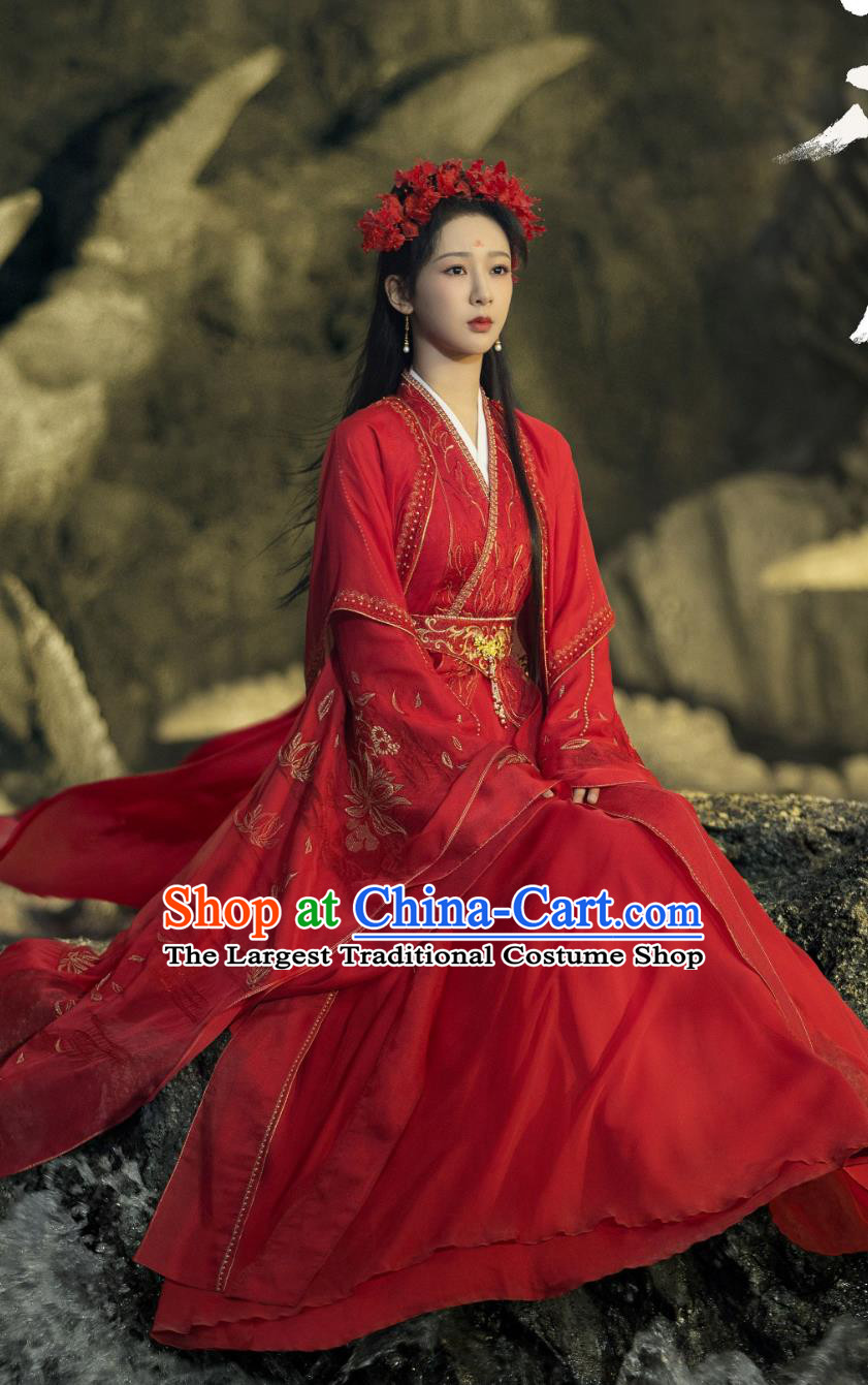 Ancient China Bride Clothing Traditional Chinese Hanfu TV Drama Lost You Forever Princess Xiao Yao Wedding Dress Red Costume