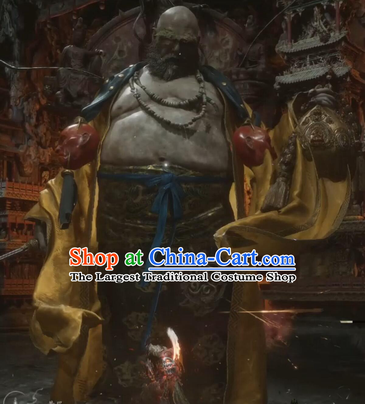 Handmade Black Myth Wukong Demon Yellow Brow Outfit Halloween Stage Performance Cosplay Monk Costume