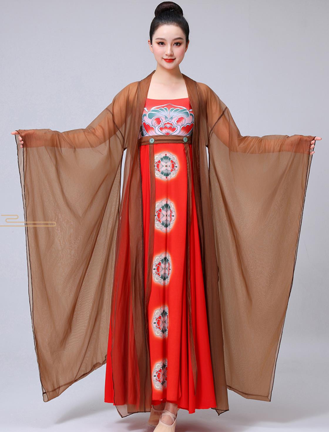 Lady With Hairpin Painting Dance Costume Chinese Han Tang Dynasty Dance Clothing Classical Dance Performance Hanfu Dress and Da Xiu Shan