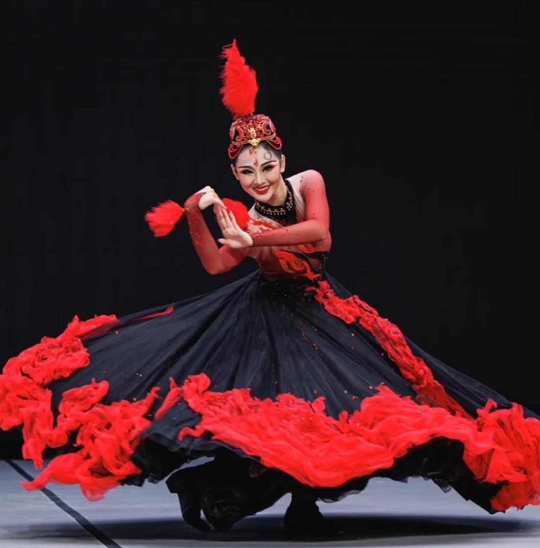Chinese Kazakh Dance Performance Costume Flame Dance Dress Xinjiang Ethnic Dance Attire