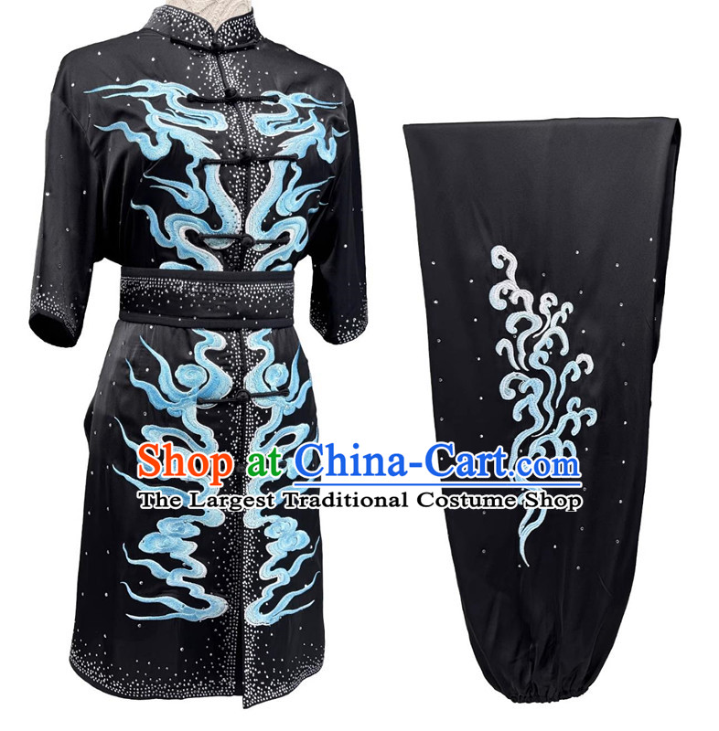 Chinese Kung Fu Changquan Clothing Embroidery Dragon Bright Diamond Group Wushu Performance Costume Martial Arts Competition Uniform