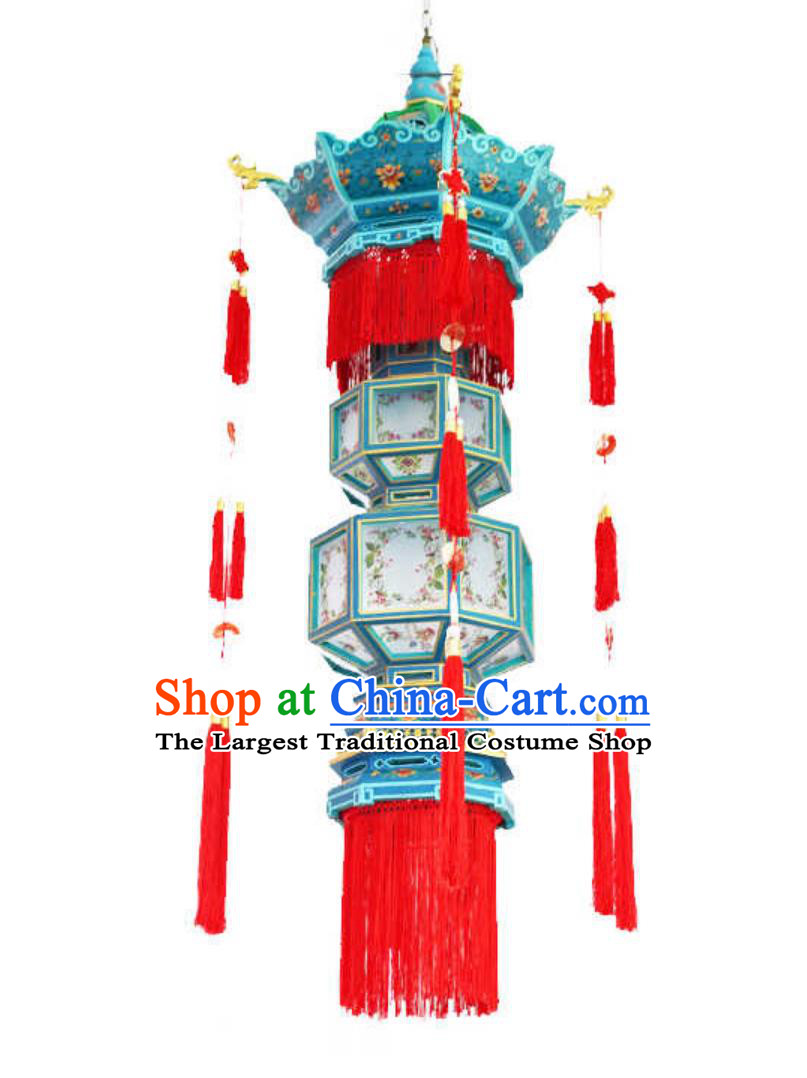Forbidden Palace Temple Pendant Light Antique Carved Enamel Chinese Palace Lantern Wood Imperial Hanging Lamp