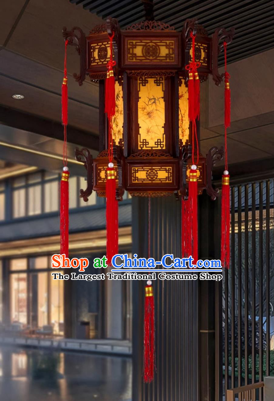Outdoor Waterproof Decoration Light Chinese Antique Lantern Pendant Light Handmade Wood Palace Lantern