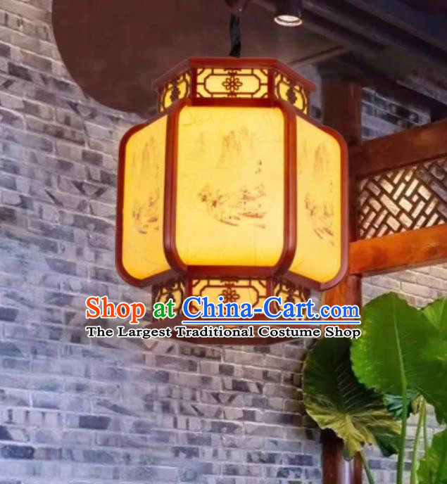 Chinese Wood Parchment Palace Lamp Antique Restaurant Lantern Room Pendant Light