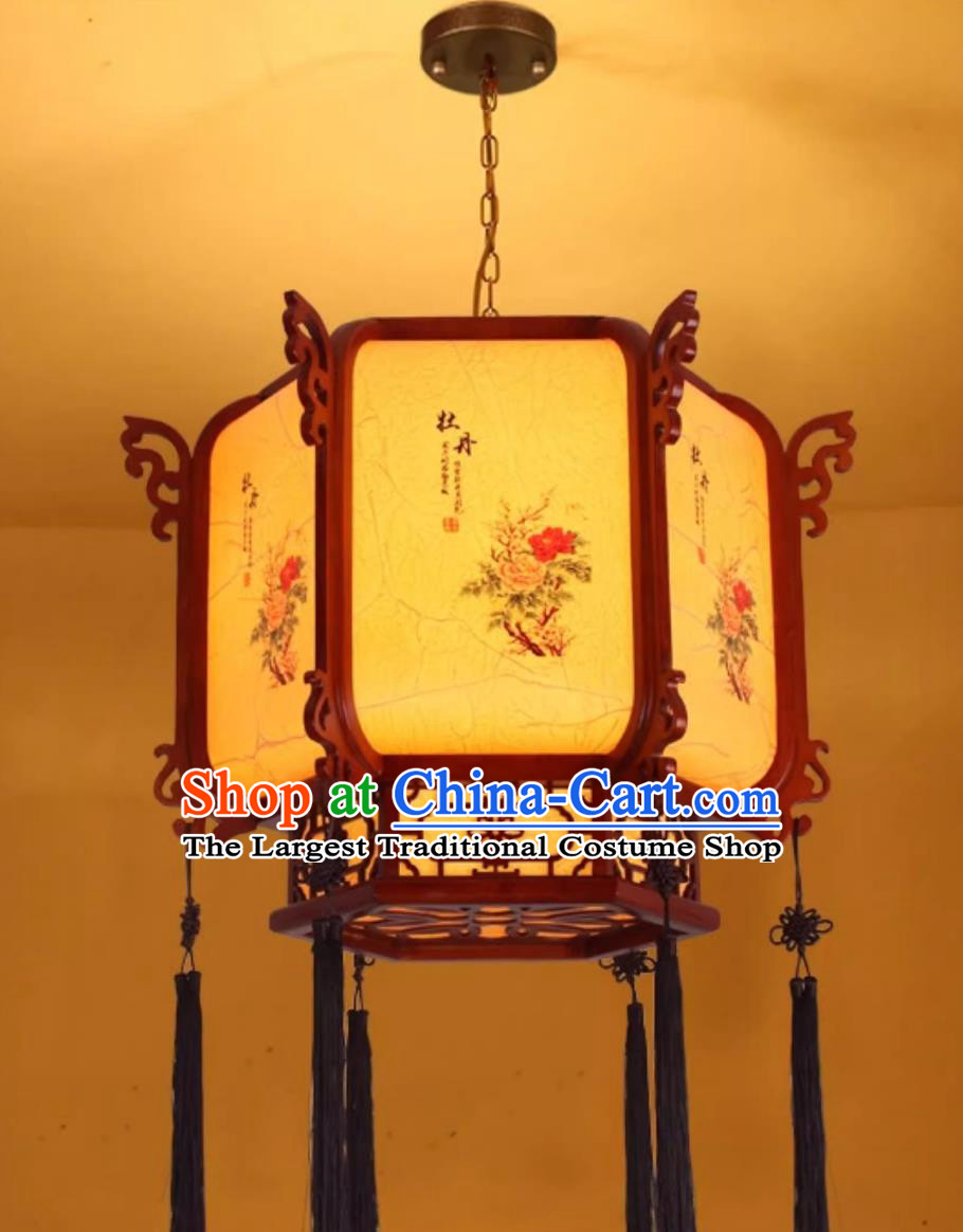 Chinese Room Pendant Light Wood Parchment Palace Lamp Antique Restaurant Lantern