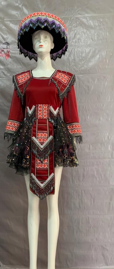 Miao Classic Red Dress Chinese Ethnic Minority Embroidery Costume Hmong Women Costume and Headwear Complete Set