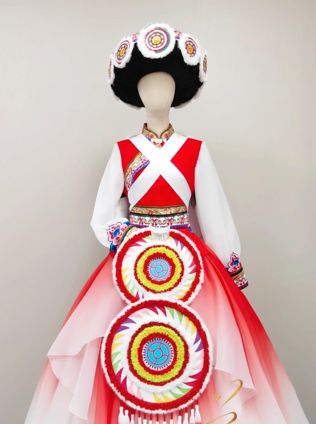 Naxi Ethnic Women Attire Chinese Na Xi Minority Costume Fashion Show Stage Performance Dress