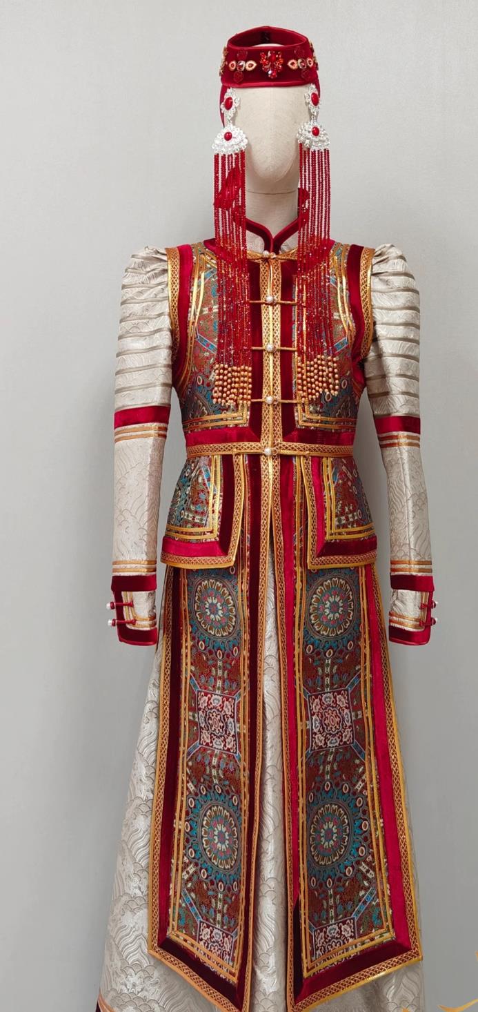 Mongolian Ethnic Women Wedding Costume Chinese Mongol Minority Fashion Show Attire