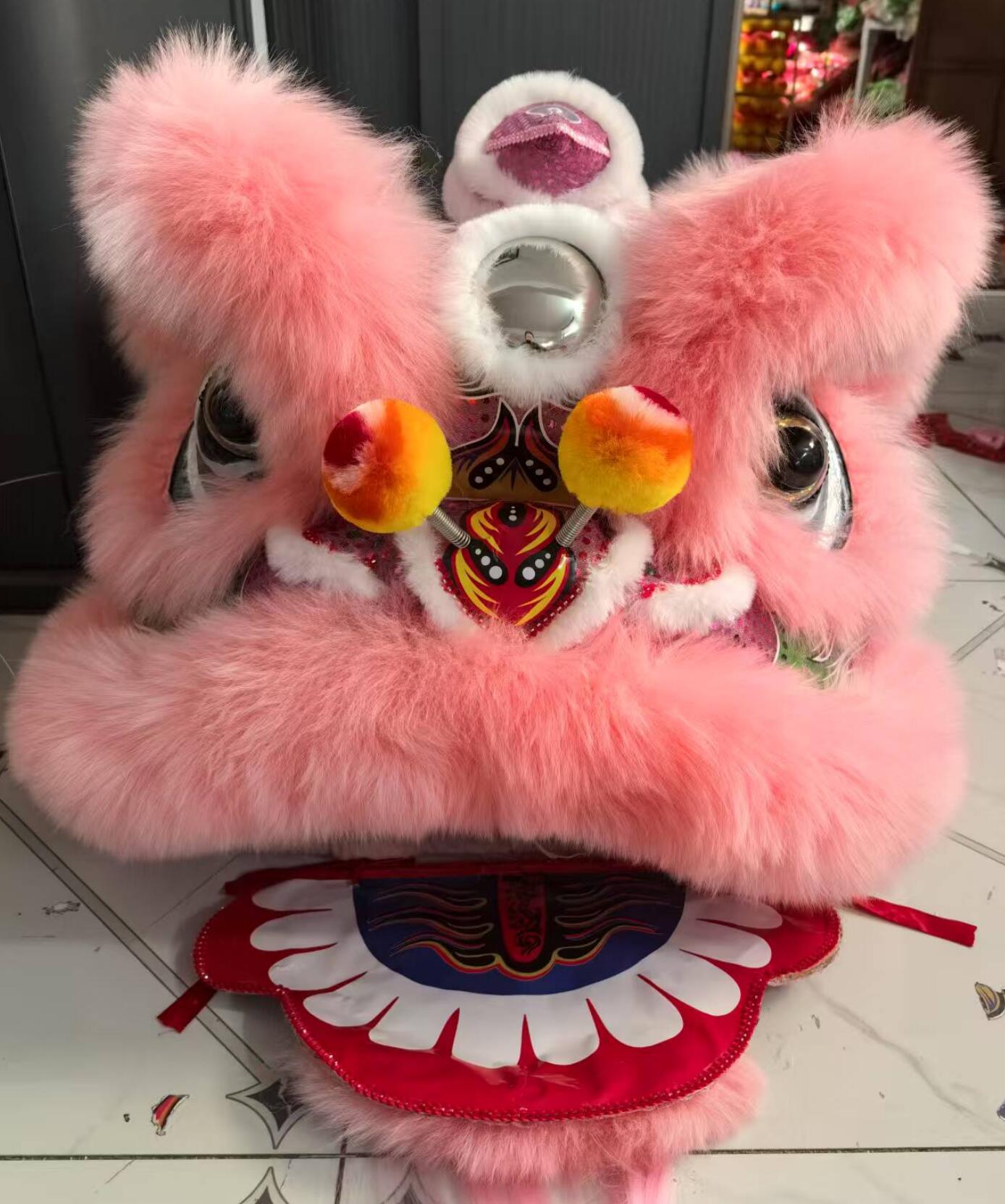 Wedding Decoration Lion Dance Costume Pink Wool Lion Head