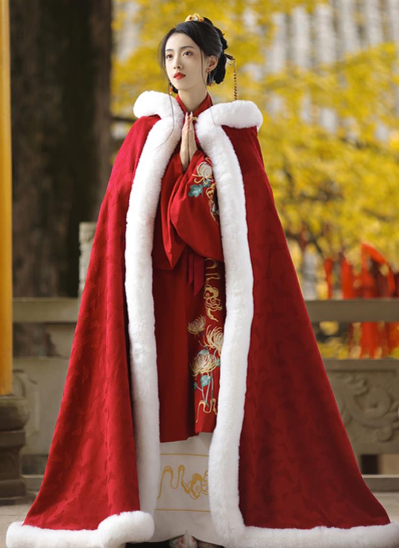 Chinese Red Cloak Hanfu Cape Women Hooded Ancient Style Costume