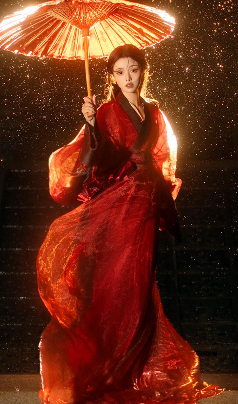 Women Red Warring States Robe Chinese Hanfu Dress Ancient Beauty Wide Sleeves Costume