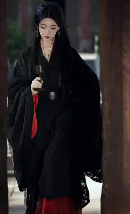 Ancient Black Hanfu Women Wide Sleeve Gown Chinese Wei Jin Dynasty Swordswoman Clothing