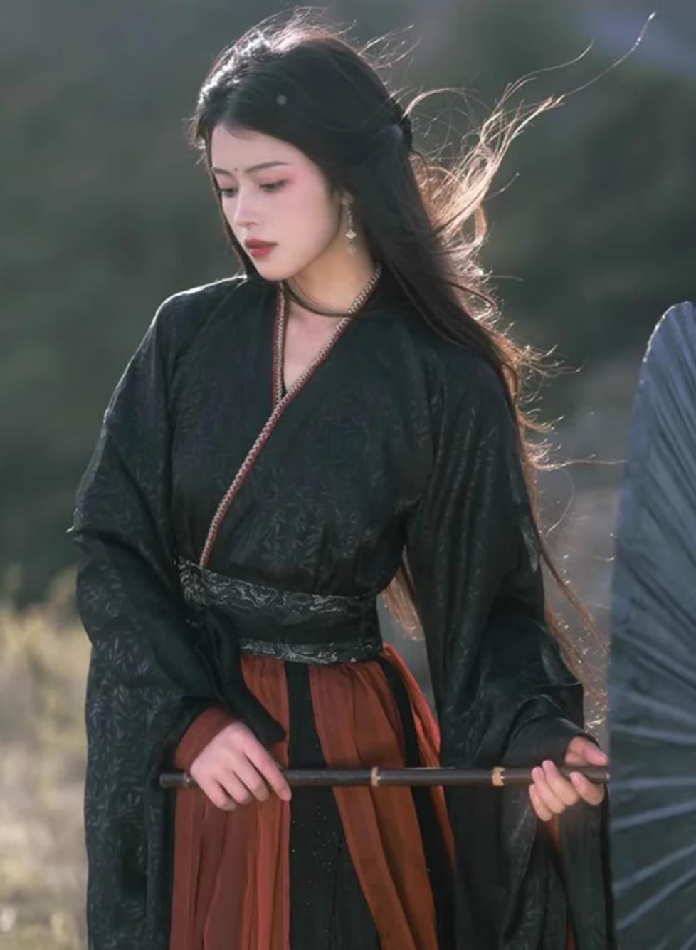 Black Hanfu Women Wei Jin Style Chivalrous Attire Ancient Swordswoman Costume Chinese Style Wide Sleeve Warring States Gown