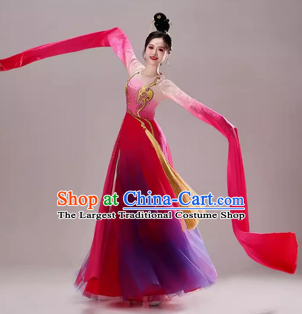 Women Elegant Grand Banquet Song Chinese Han Tang Long Sleeve Classical Dance Megenta Dress Water Sleeve Dance Costume