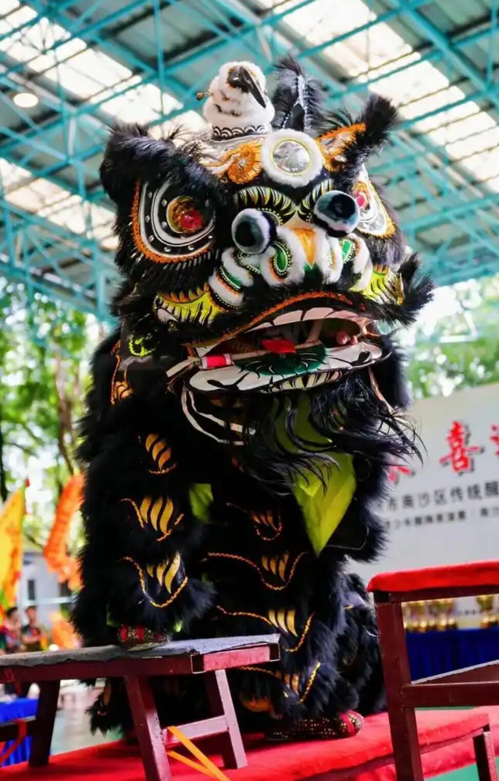 Handmade Fut San Lion Dance Costume Black Fur Lion Dance Head Chinese Dancing Lion Equipment Clothing