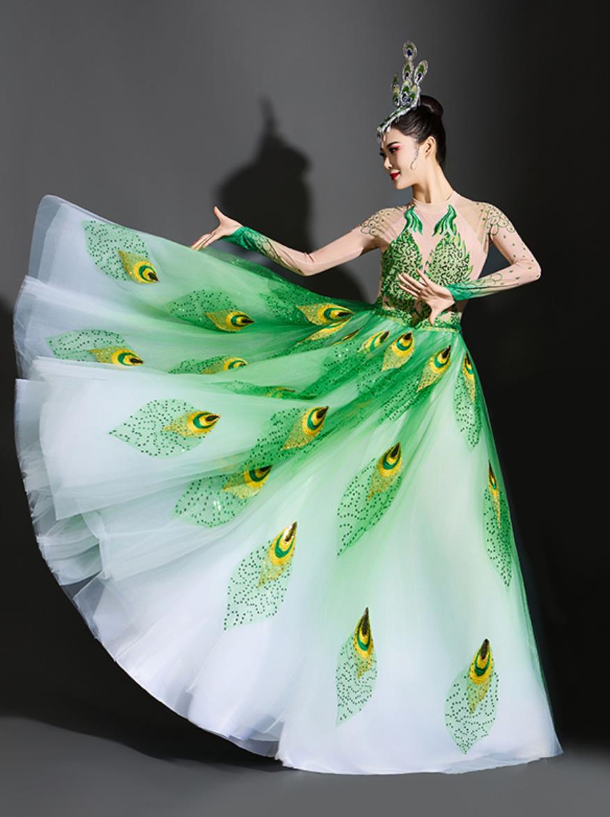 Peacock Dance Green Dress Yang Liping Spirit Of The Bird Performance Costume Women Dance Clothing