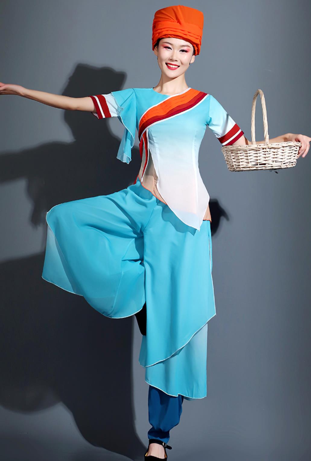 Rural Harvest Joy Yangko Dance Costume Festive Performance Clothing Women Chinese Folk Dance Blue Outfit