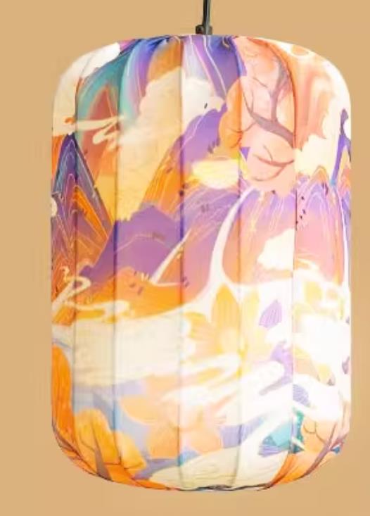 Chinese Style Lantern Waterproof Pendant Lantern Printed Autumn Forests and Mountains Lamp