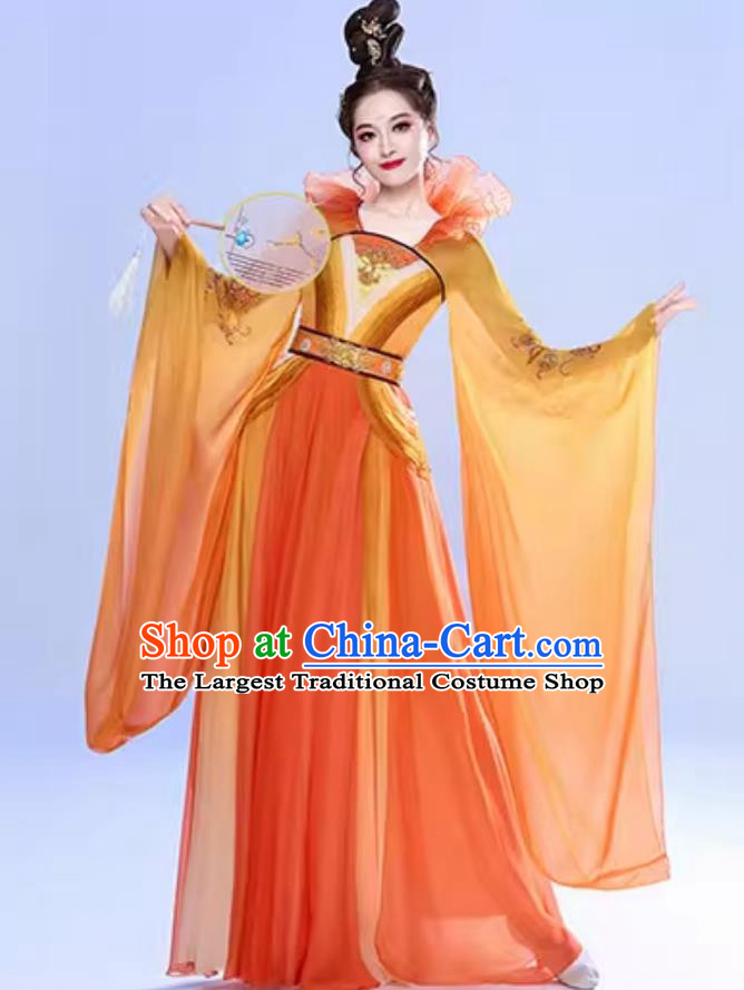 Classic Dance Performance Costume Women Elegant Han Tang Fairy Ancient Clothing Chinese Hanfu Dance Orange Dress