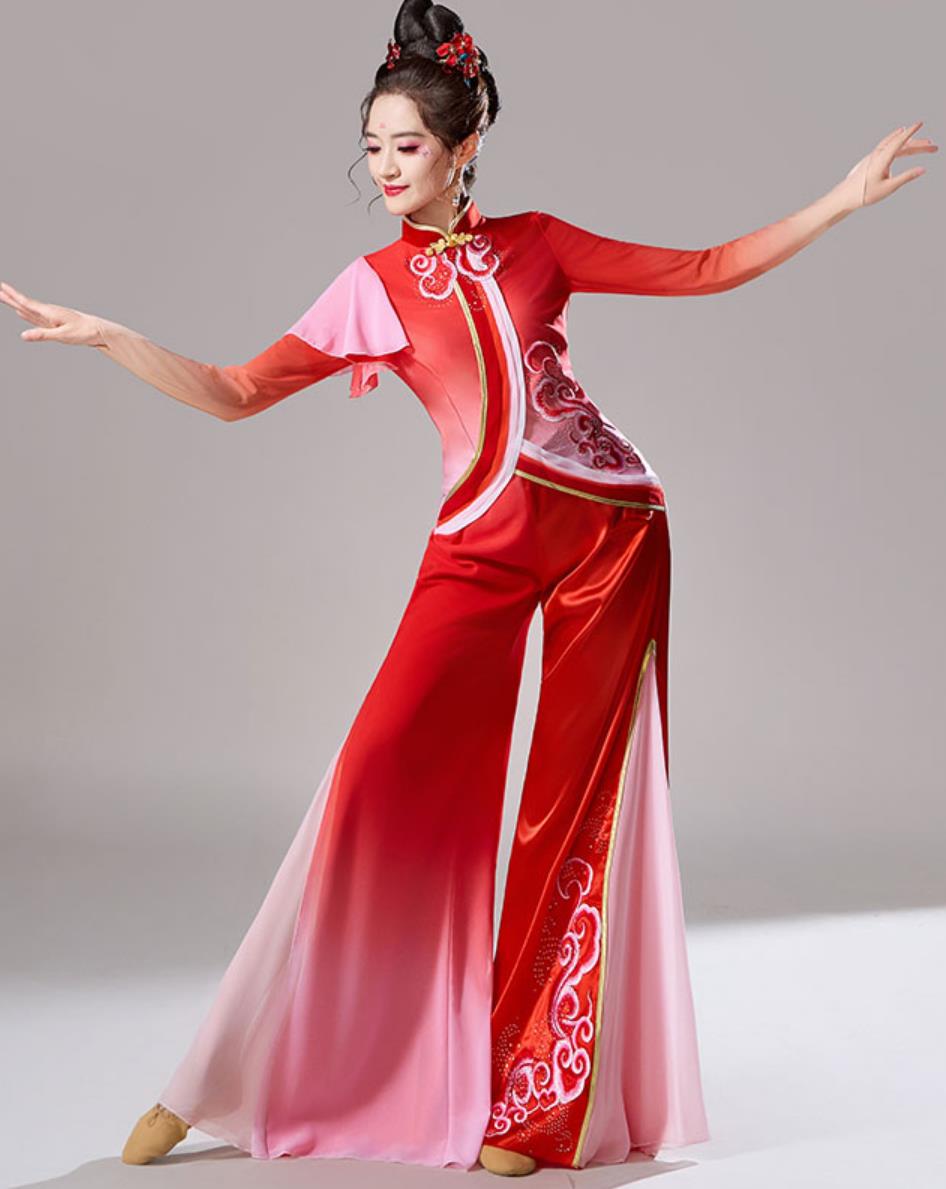 Jiaozhou Yangko Dance Costume Chinese Folk Dance Performance Clothing Women Jiu Er Red Fan Dance Outfit
