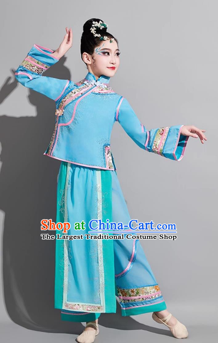 Girls Qing Dynasty Blue Outfit Children Classical Dance Costume My Fair Princess Performance Clothing