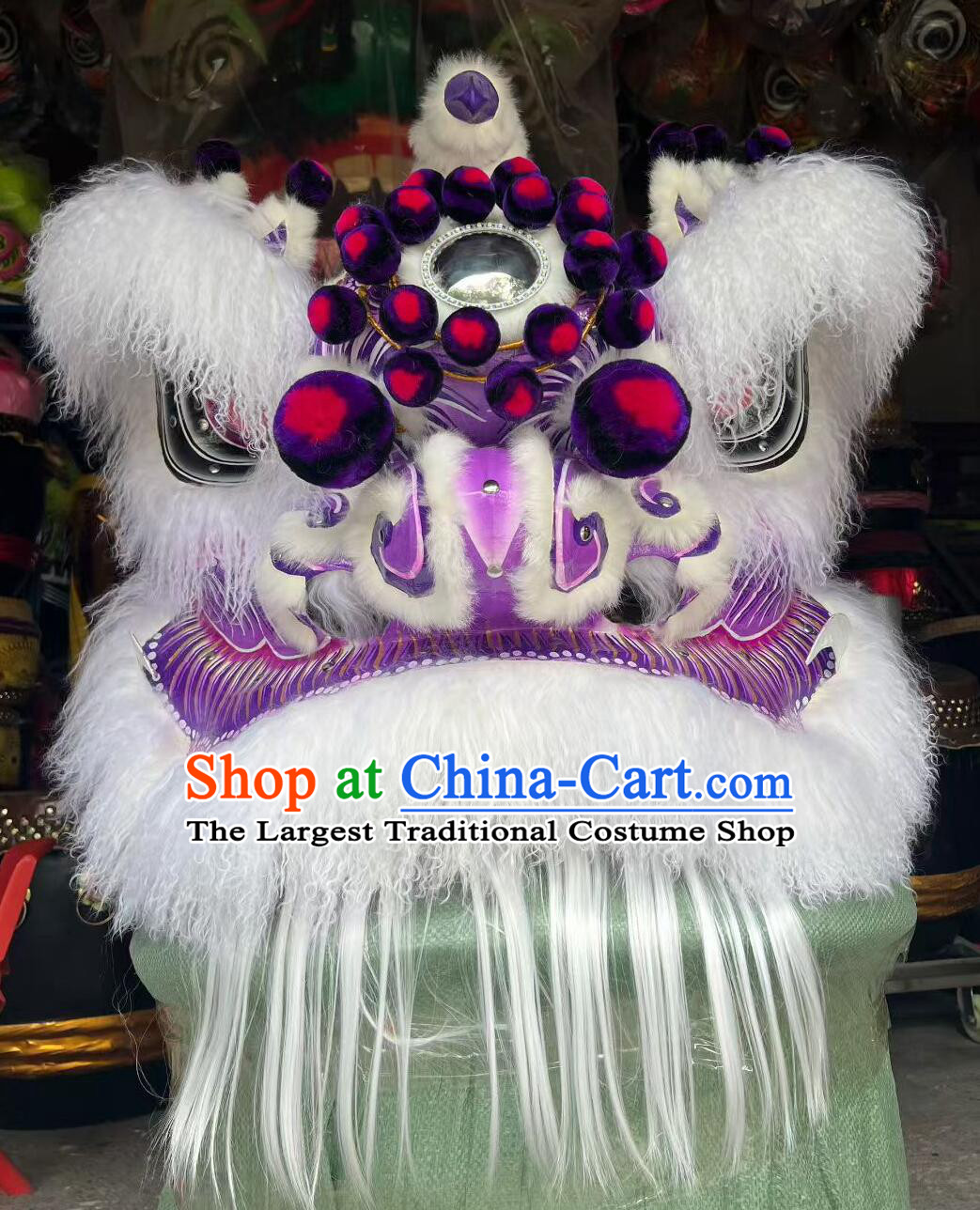 Handmade Radish Whiskers Lion Head Chinese Lion Dance Costume Traditional Festival Dancing Lion Clothing Complete Set