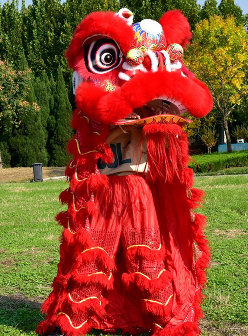 Red Wool Lion Dance Costume Full Set Chinese New Year Lion Dance Props Adult Lion Dance Head Modern Dancing Lion Clothing