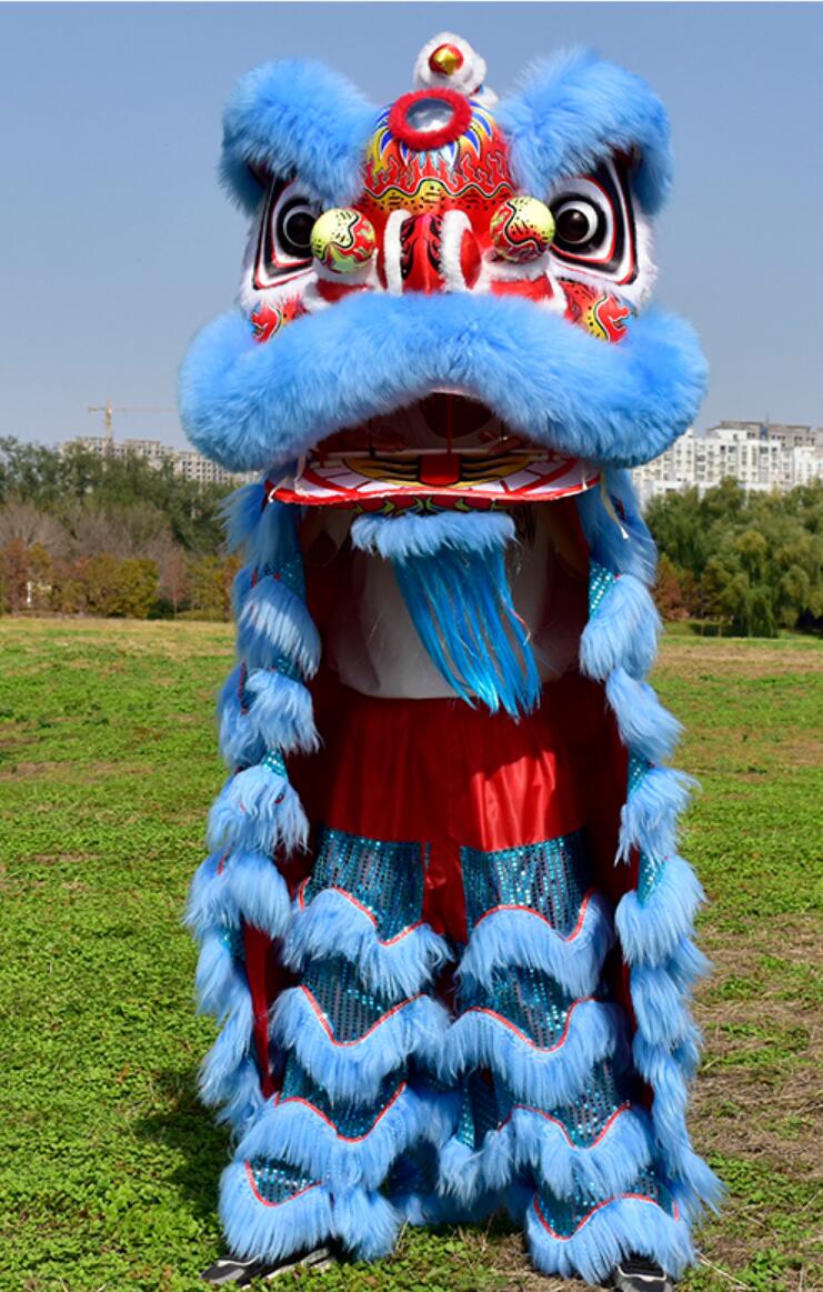Chinese Festival Lion Dance Props Adult Lion Dance Head Modern Dancing Lion Clothing Blue Wool Lion Dance Costume Full Set