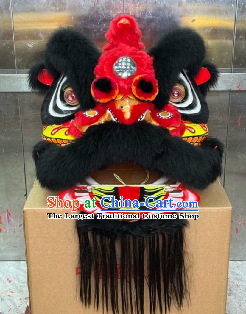 New Year Lion Dance Costume Props Handmade Lion Dance Head Traditional Dragon Pattern Black Fur Lion Chinese Fut San Lion