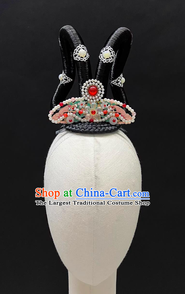 Children Classical Dance Medicine Pounding Fairy Headdress Dunhuang Feitian Chang E Jade Rabbit Wig Headpiece