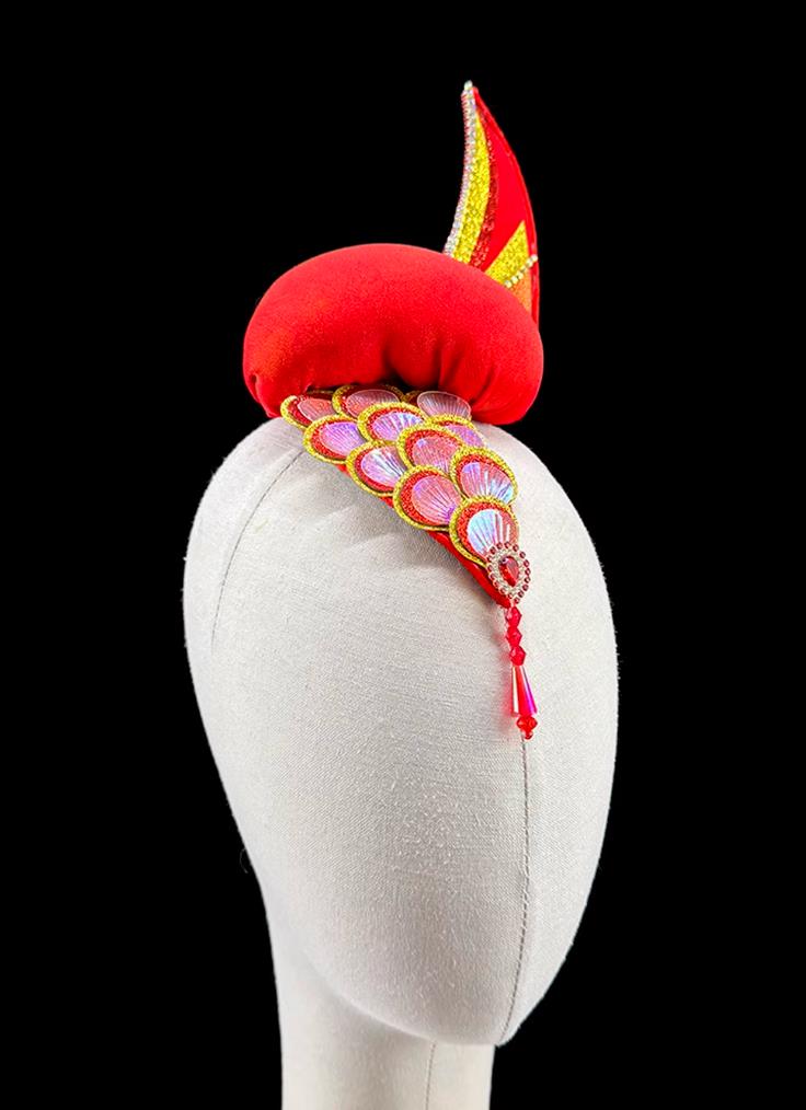 Fish Leaping Dance Headdress Chinese Lantern Festival Headwear Chinese Classical Dance Red Hair Crown
