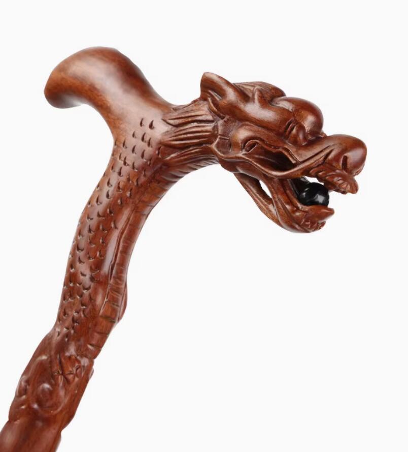 Chinese Hand Carved Cloud Dragon Cane Rosewood Crutch