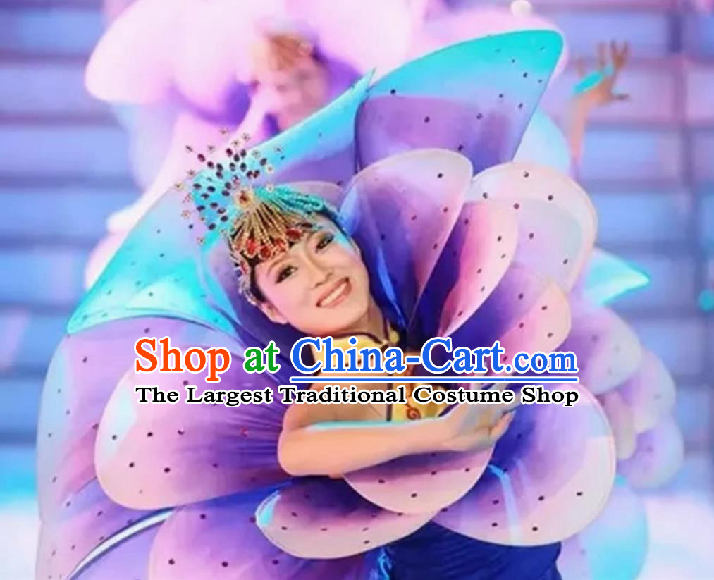 Purple Opening Dance Group Performance Clothing Chinese Style Petal Long Dress Spring Festival Gala Modern Dance Stage Costume